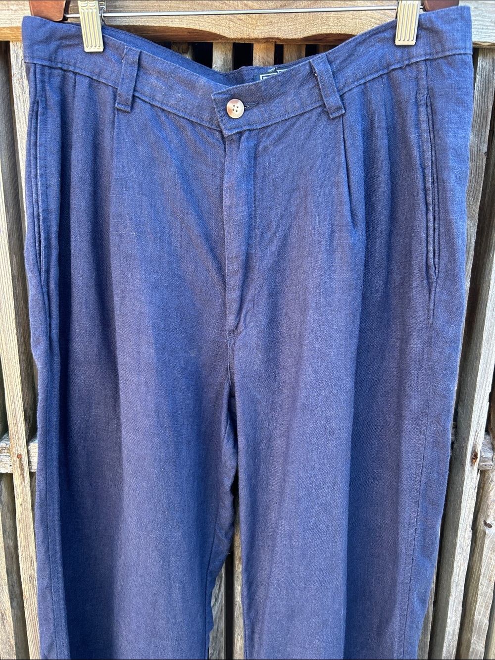 Vintage Polo Ralph Lauren Navy Blue Pleated Linen Trousers 30x32 RN 41381 - Picture 3 of 12
